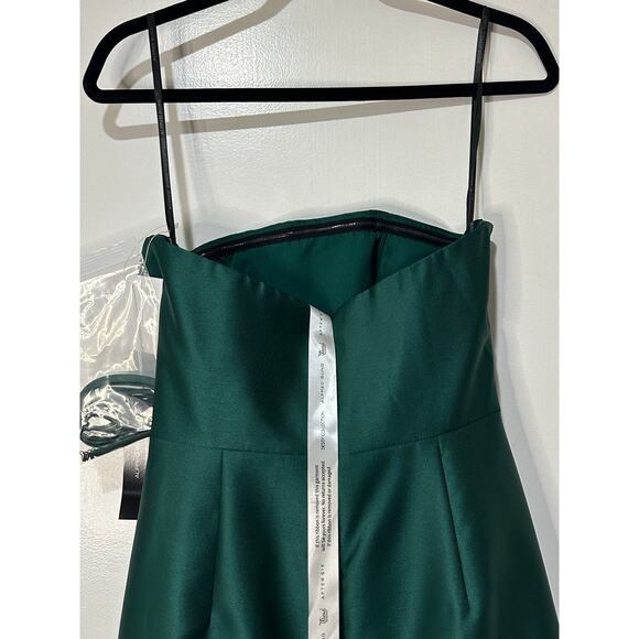 Alfred Sung Strapless Satin Gown Draped Skirt Front Slit Hunter Green Size 4 NWT - Picture 10 of 15